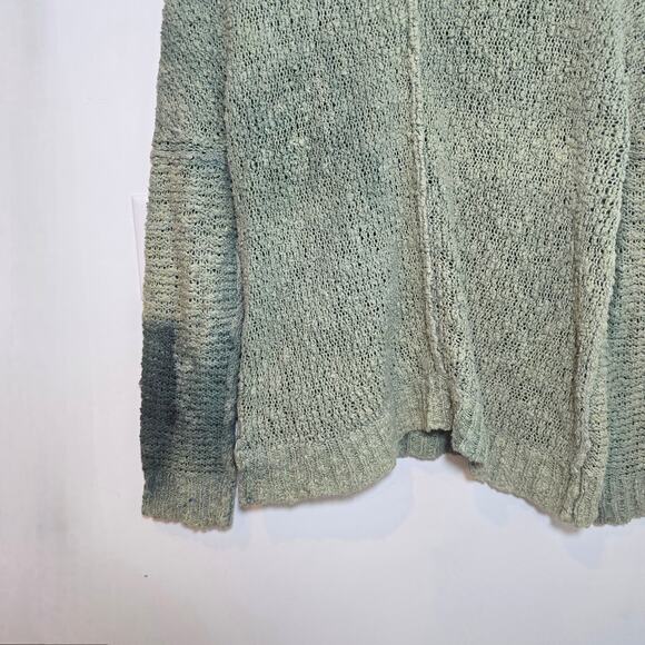 Free People Open Knit Sweater Size S Sage Green V-Neck Custom Handmade Hippie - Picture 7 of 9